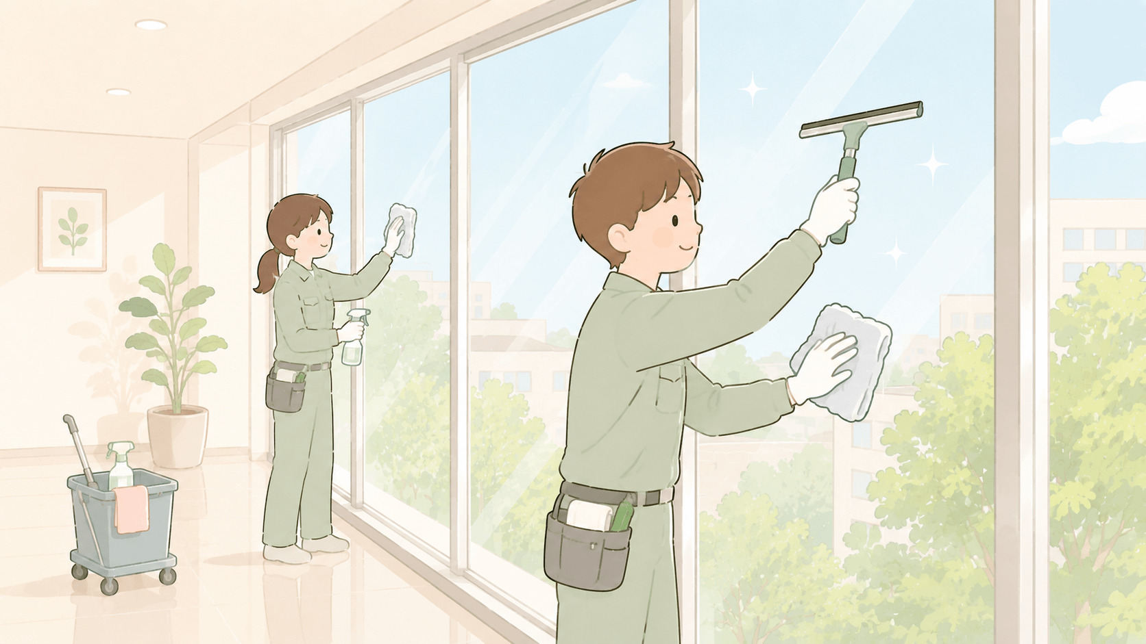 ガラス清掃の様子