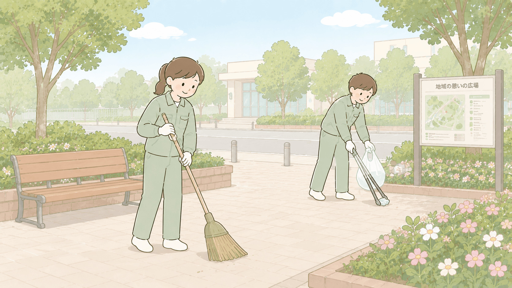 公共施設の清掃の様子